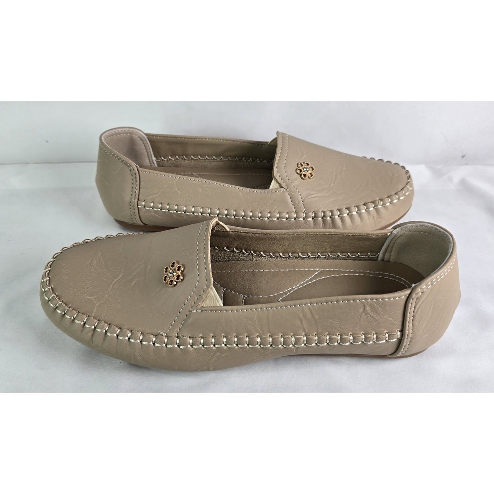 Women's Tan Leather Size 10.5US/42EU Orthopedic Slip-on Loafers w/ Arch Support